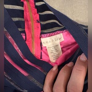 Emma & Sam Navy and Hot Pink Striped skirt with Gold Zipper